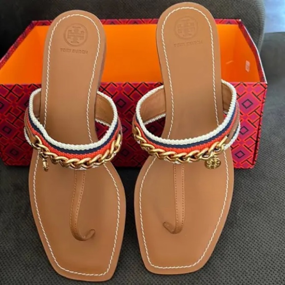 Tory Burch Mini Benton Chain Band Sandal Ambra / Poppy Red, MSRP$278